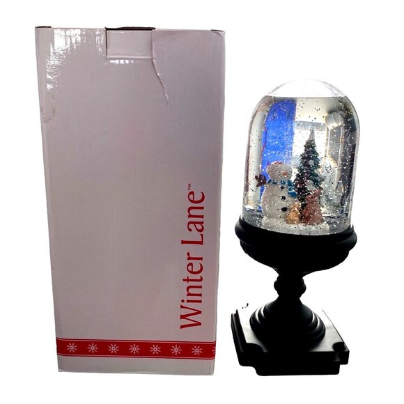 VTG Snow Globe With Snowman & Bunnies On Black Base, 10 in - Picture 4 of 4